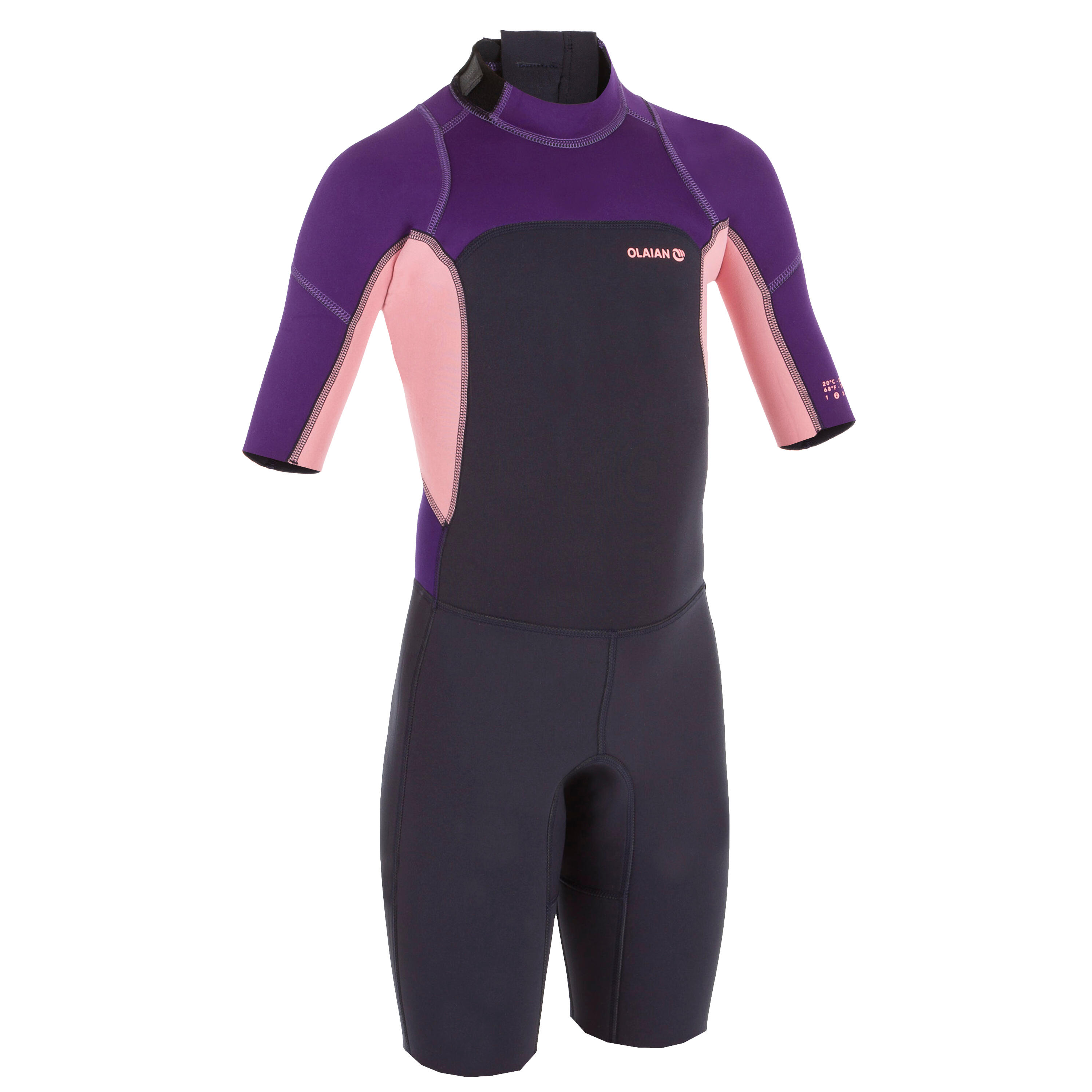OLAIAN Surf Shorty 500 children's wetsuit 2 mm stretch neoprene - Purple/Pink
