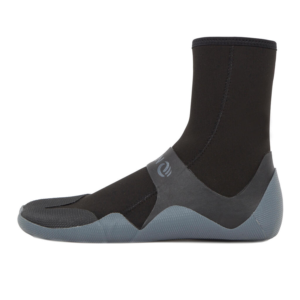 Neopreniniai banglenčių batai „500“, 3 mm storio, su užtrauktuku, juodi, pilki