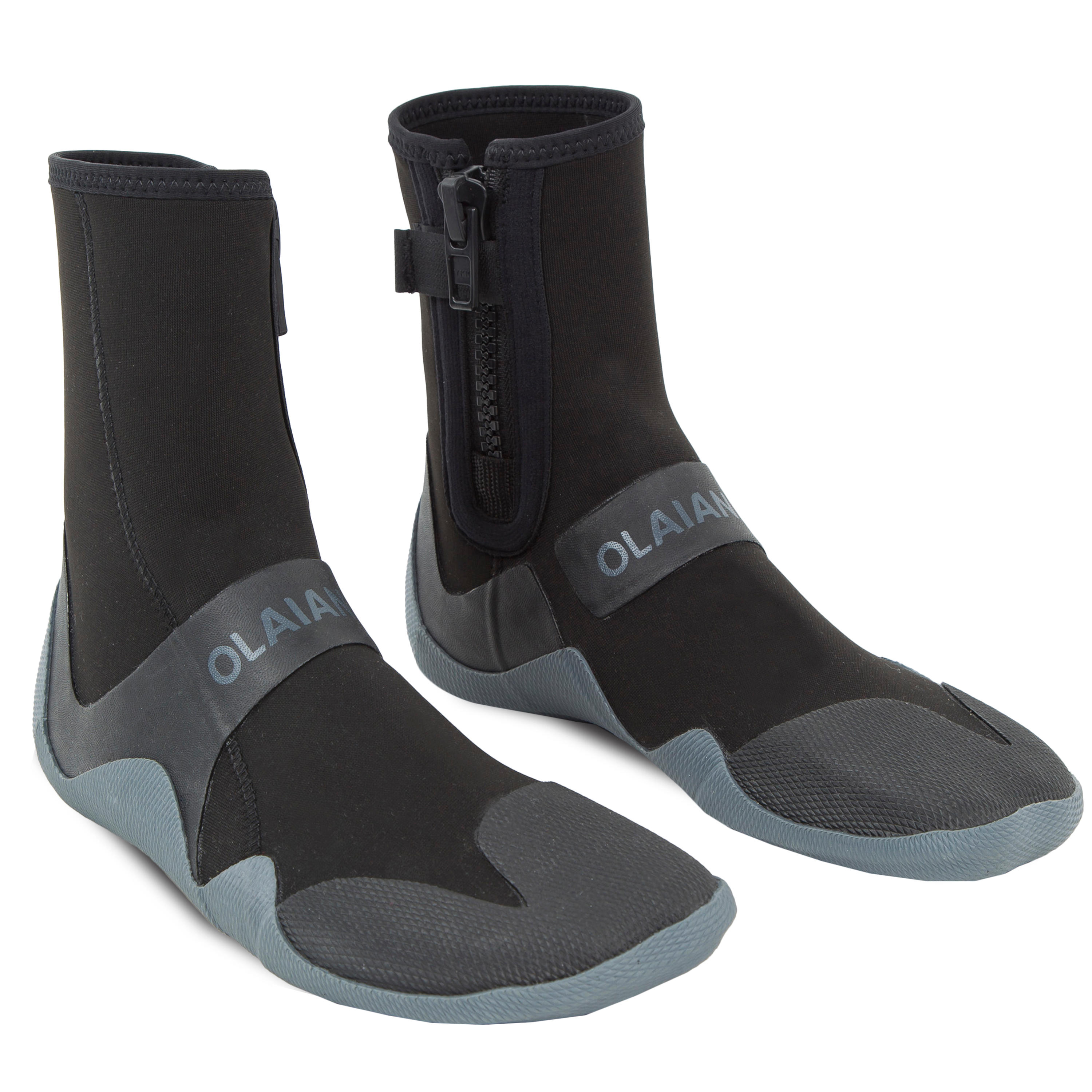 500 Ankle boot surfing Booties 3 mm neoprene zip - Black/Grey - OLAIAN