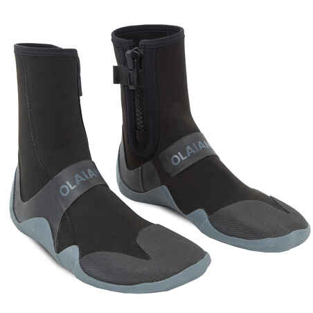 Neopreniniai banglenčių batai „500“, 3 mm storio, su užtrauktuku, juodi, pilki