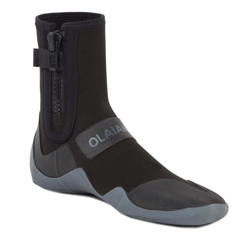 Botins de Surf 500 Neopreno 3 mm Fecho de correr Preto Cinza