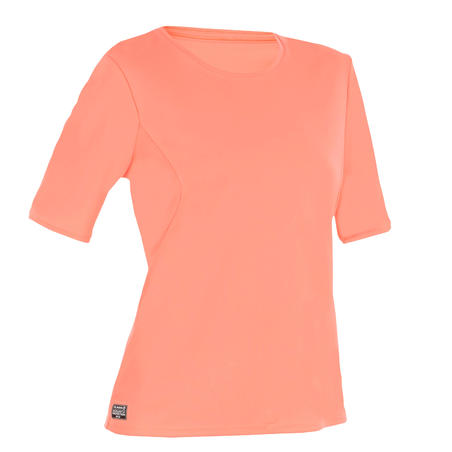 T-shirt de surf UV manches courtes corail fluo - Femmes