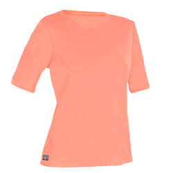 WATER tee SHIRT anti UV surf Manches Courtes femme corail fluo