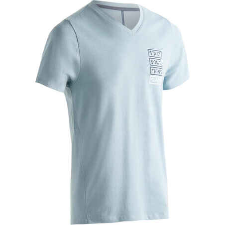 520 Men's V-Neck Slim-Fit Gym & Pilates T-Shirt - Blue Print