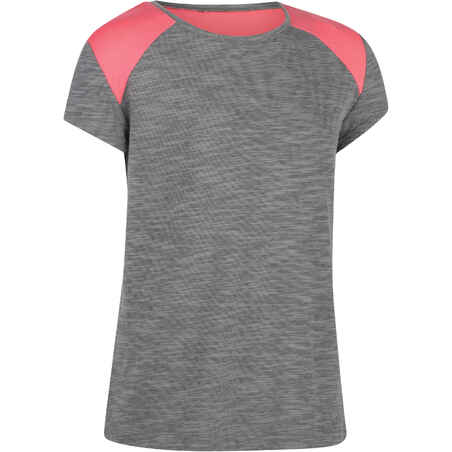 Dievčenské tričko 500 na cvičenie s krátkym rukávom sivo-ružové