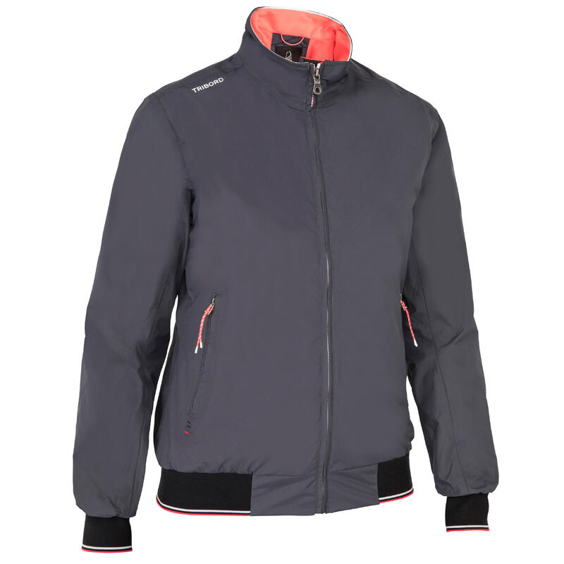 Blouson de voile coupe vent et imperméable Sailing 100 Femme gris foncé
