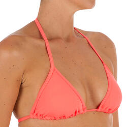 Mae Women's Sliding Triangle Swimsuit Top with Padded Cups - Coral