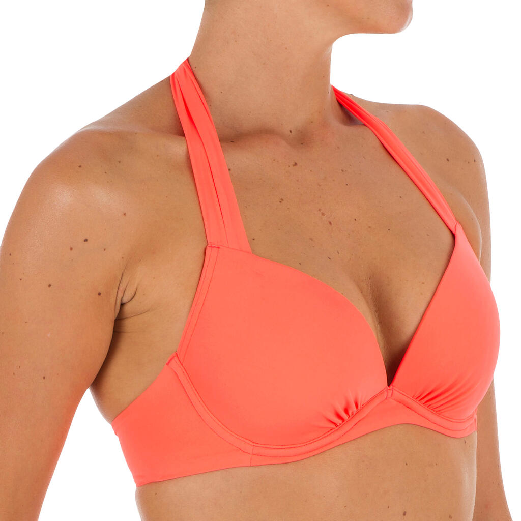 Elena Women's Push-Up Swimsuit Top with Fixed Padded Cups - Coral