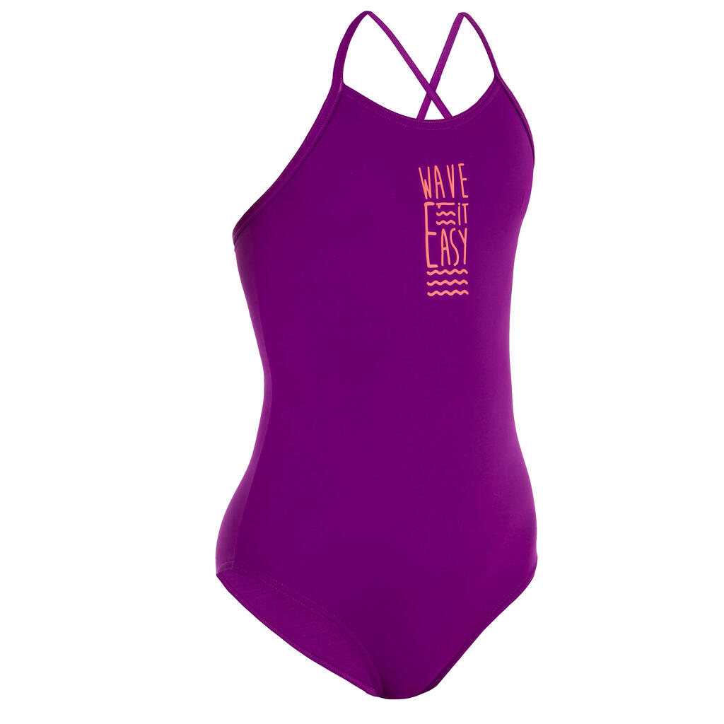Jednodielne dievčenské plavky s podprsenkou Wave It Easy fialové