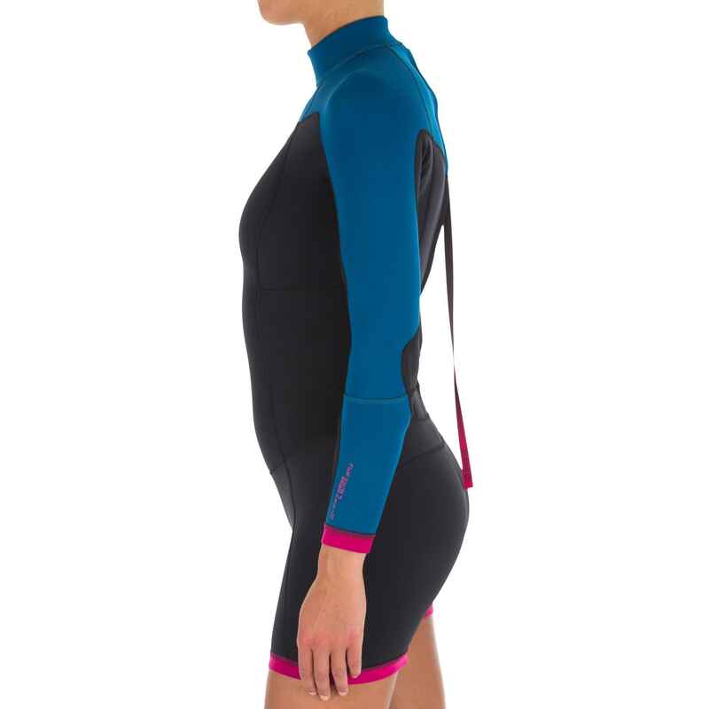 900 Women's Long Sleeve Neoprene Shorty Surfing Wetsuit - Blue/Pink