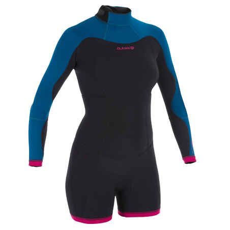 900 Women's Long Sleeve Neoprene Shorty Surfing Wetsuit - Blue/Pink