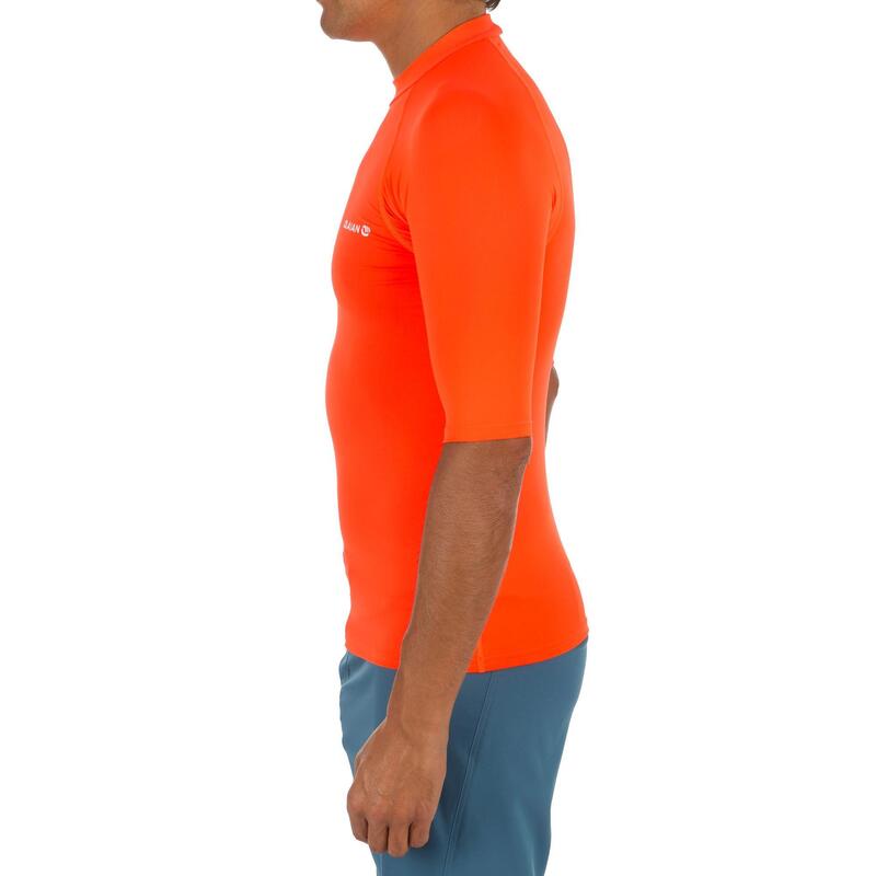 Uv-werende rashguard met korte mouwen voor surfen heren 100 fluo oranje