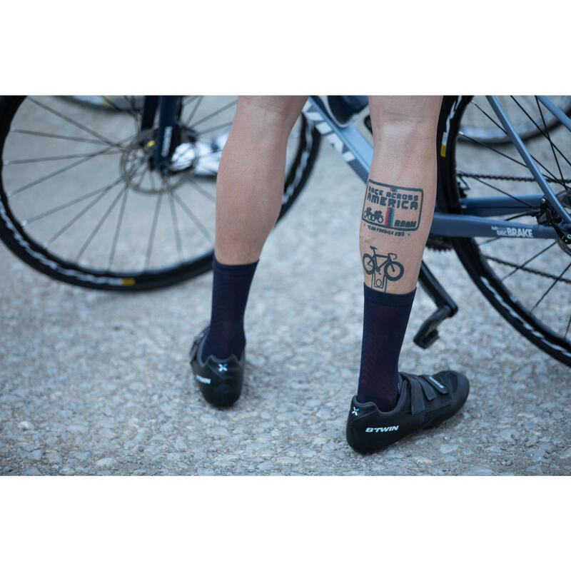 Chaussettes Vélo route cyclosport 900 bleu marine/rouge