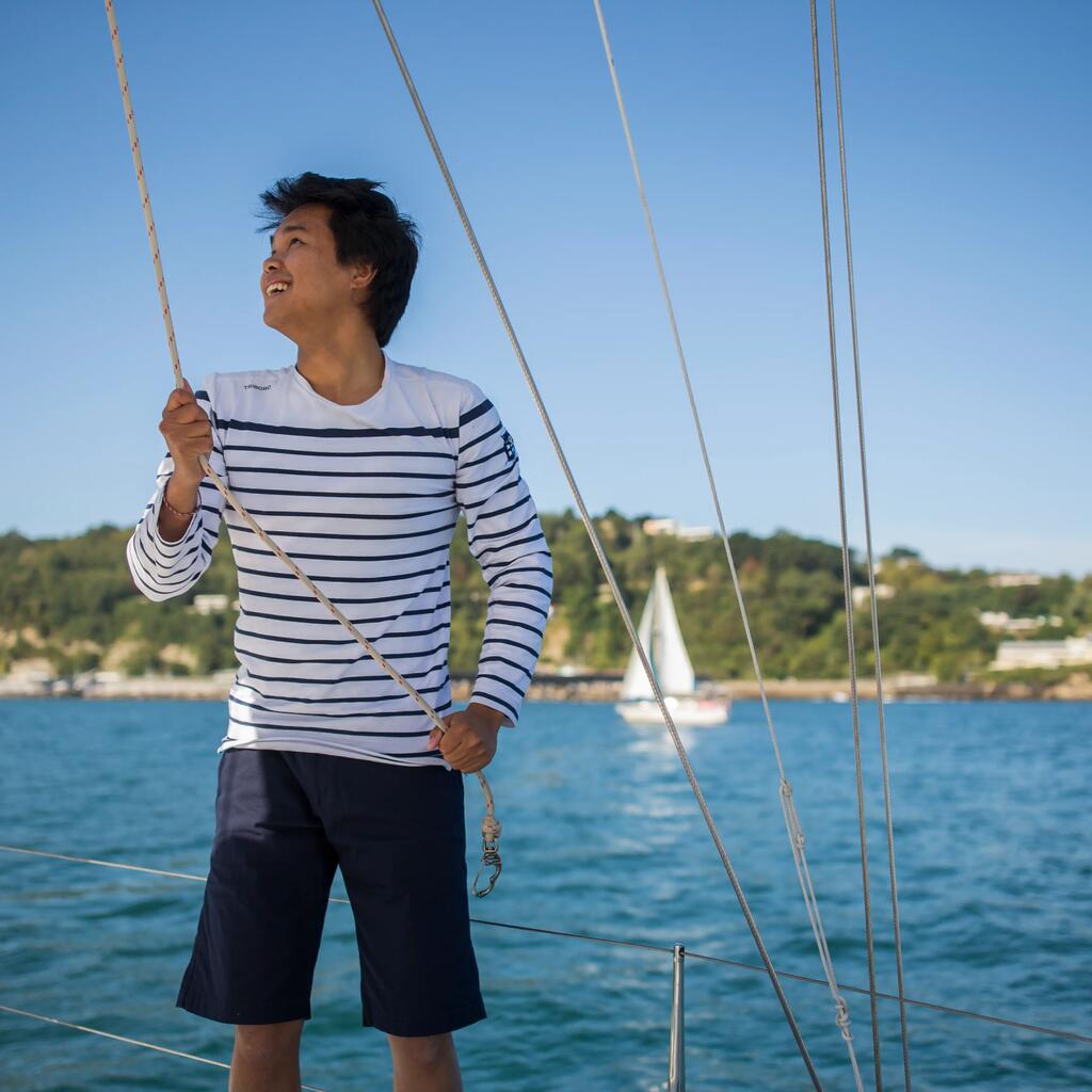 Segelshirt langarm Adventure 100 Herren weiß gestreift