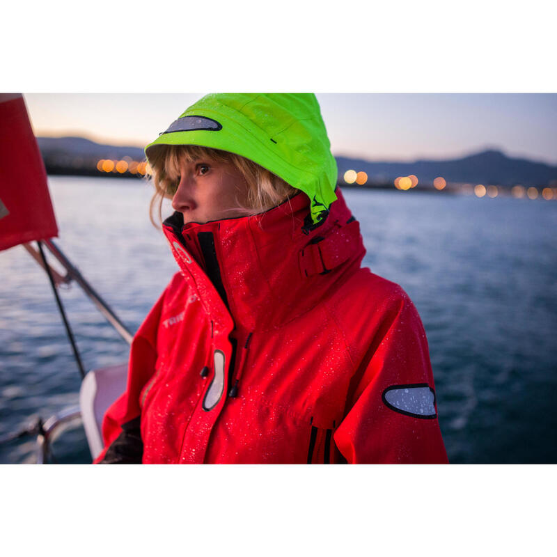 Női kabát hajózáshoz Offshore, vízhatlan, piros