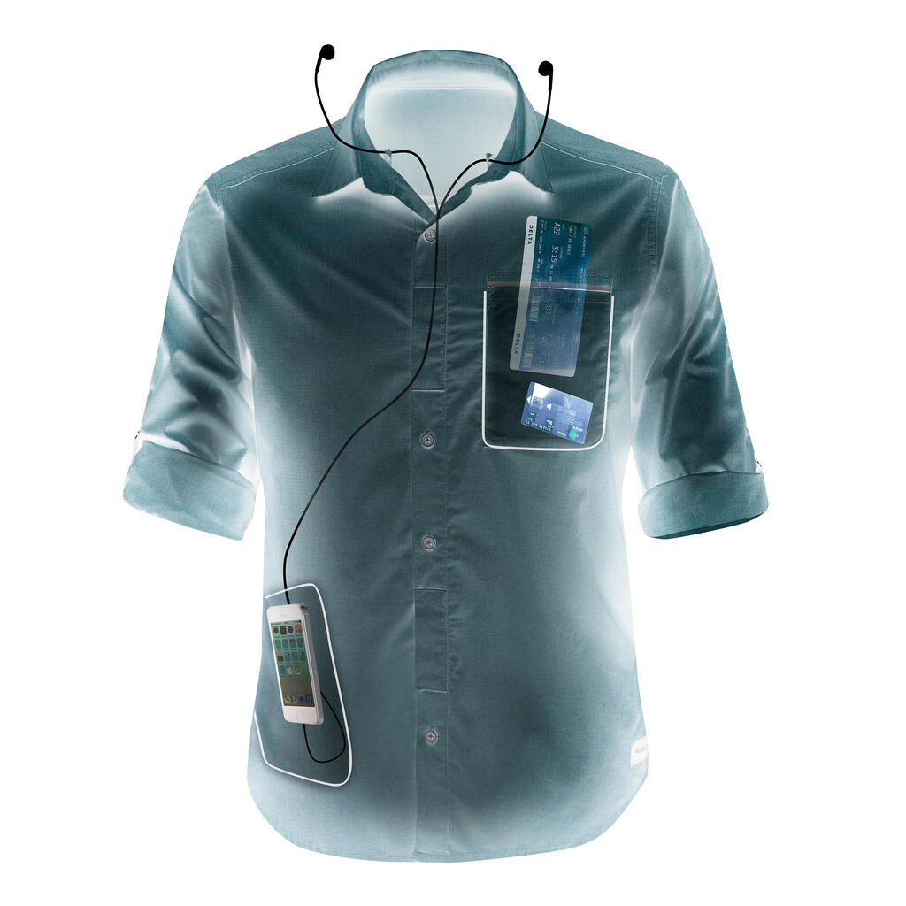 Chemise de trek voyage - TRAVEL 500 MODUL manches longues kaki homme