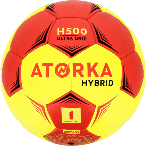 Ballon de handball enfant hybride H500 T1 rouge/jaune