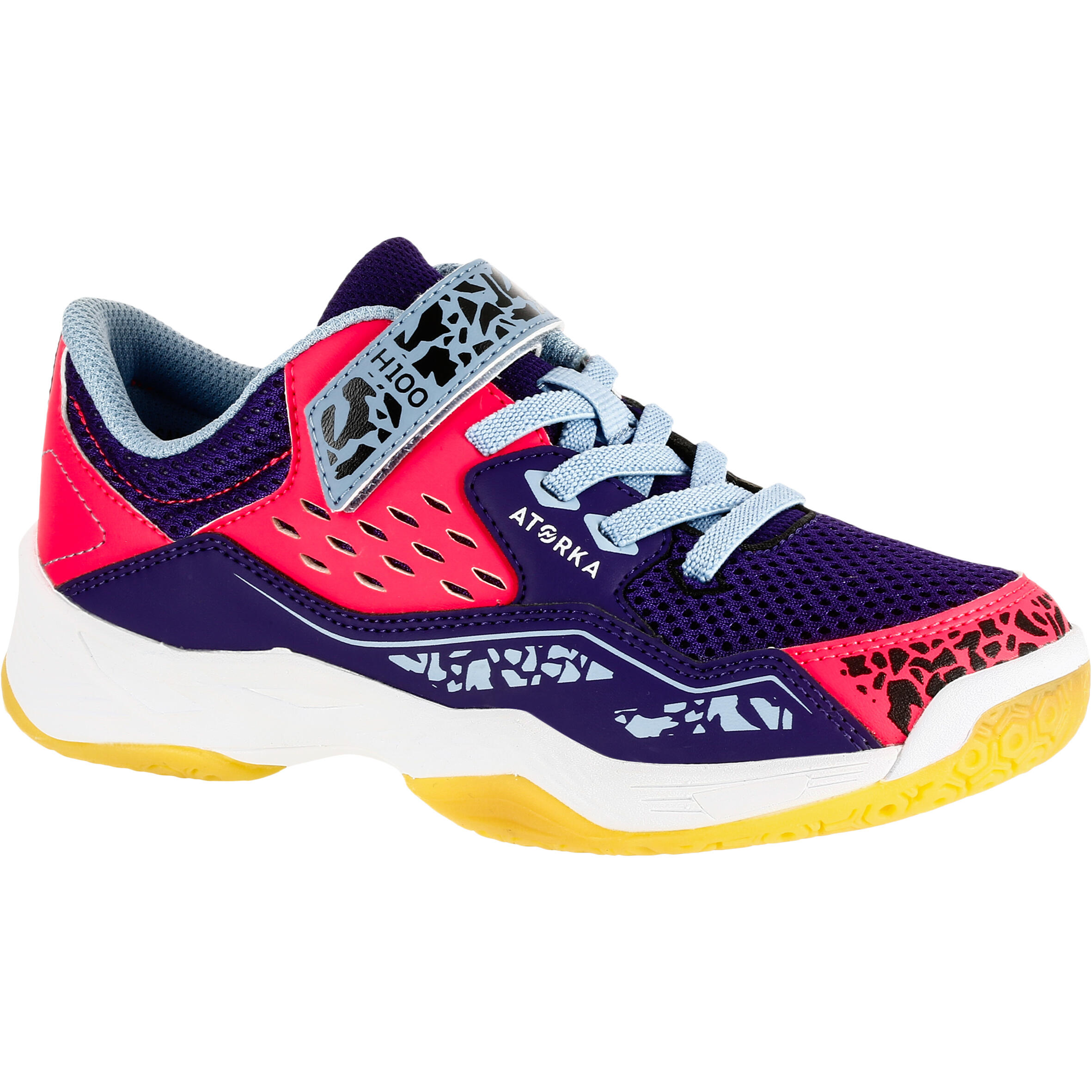 H100 Kids' LaceUp Handball Shoes Purple/Pink Atorka Decathlon