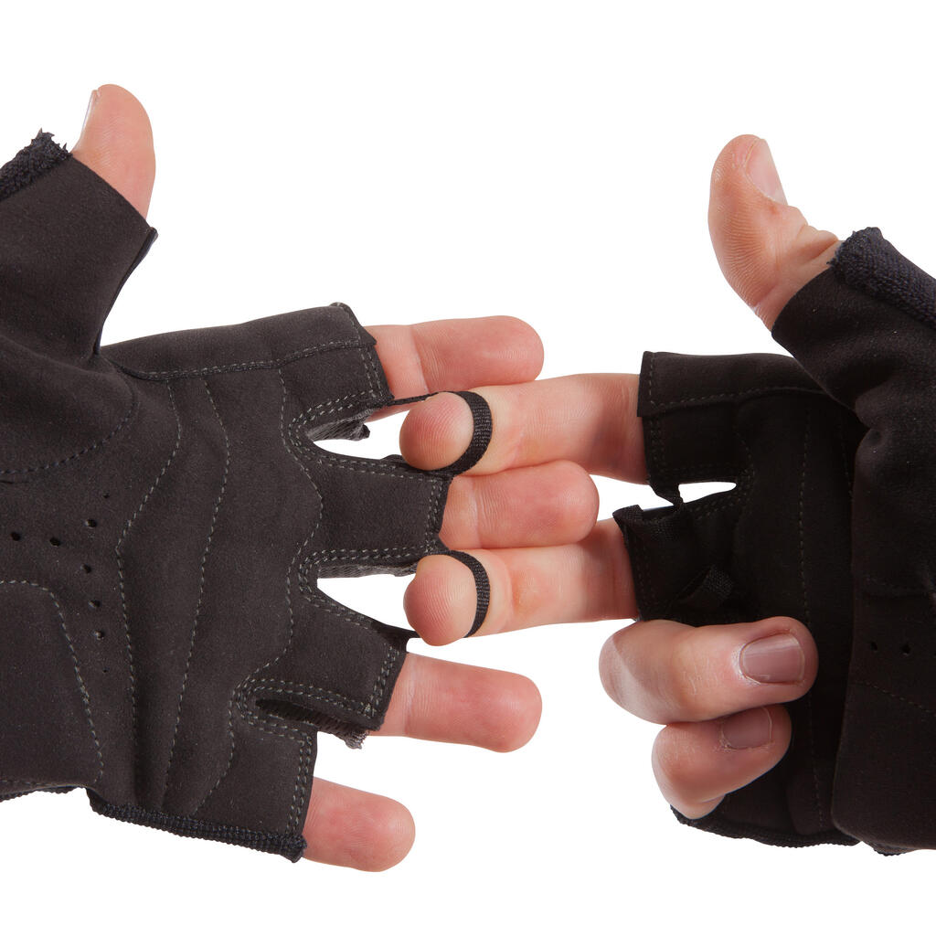 Trainingshandschuhe 500 Krafttraining Klettverschluss schwarz/kaki