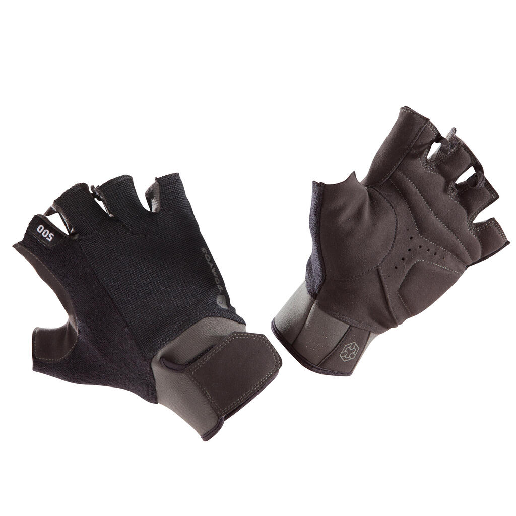 Trainingshandschuhe 500 Krafttraining Klettverschluss schwarz/kaki