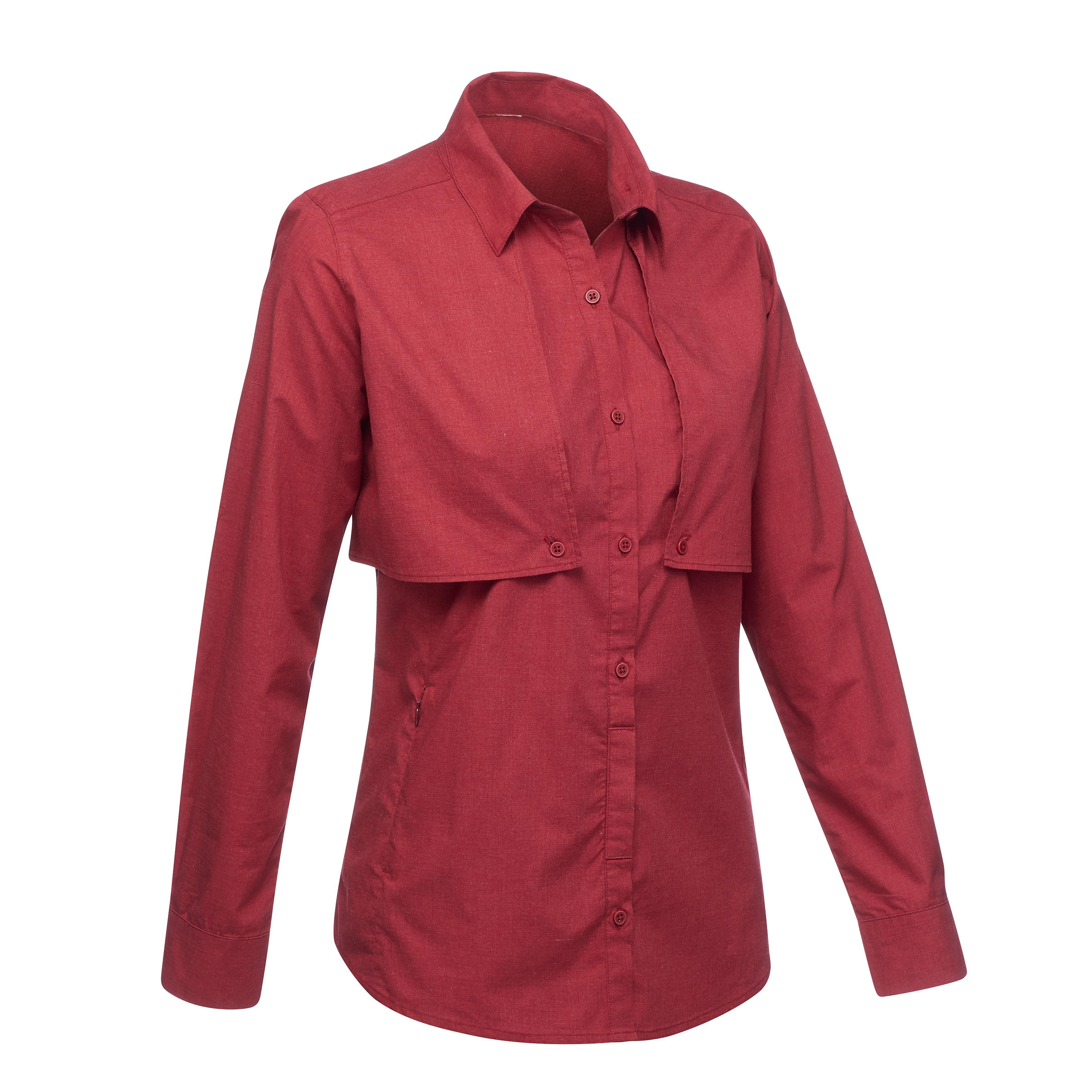 Women's Trekking Removable Sleeve Shirt Travel 500 - Burgundy 6/18