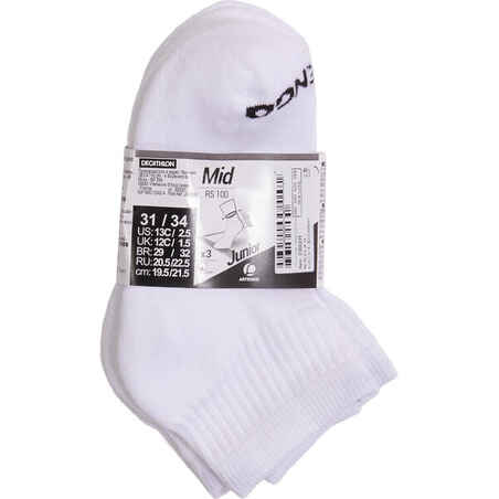 RS 100 Junior Mid-Length Racket Sports Socks Tri-Pack - Putih