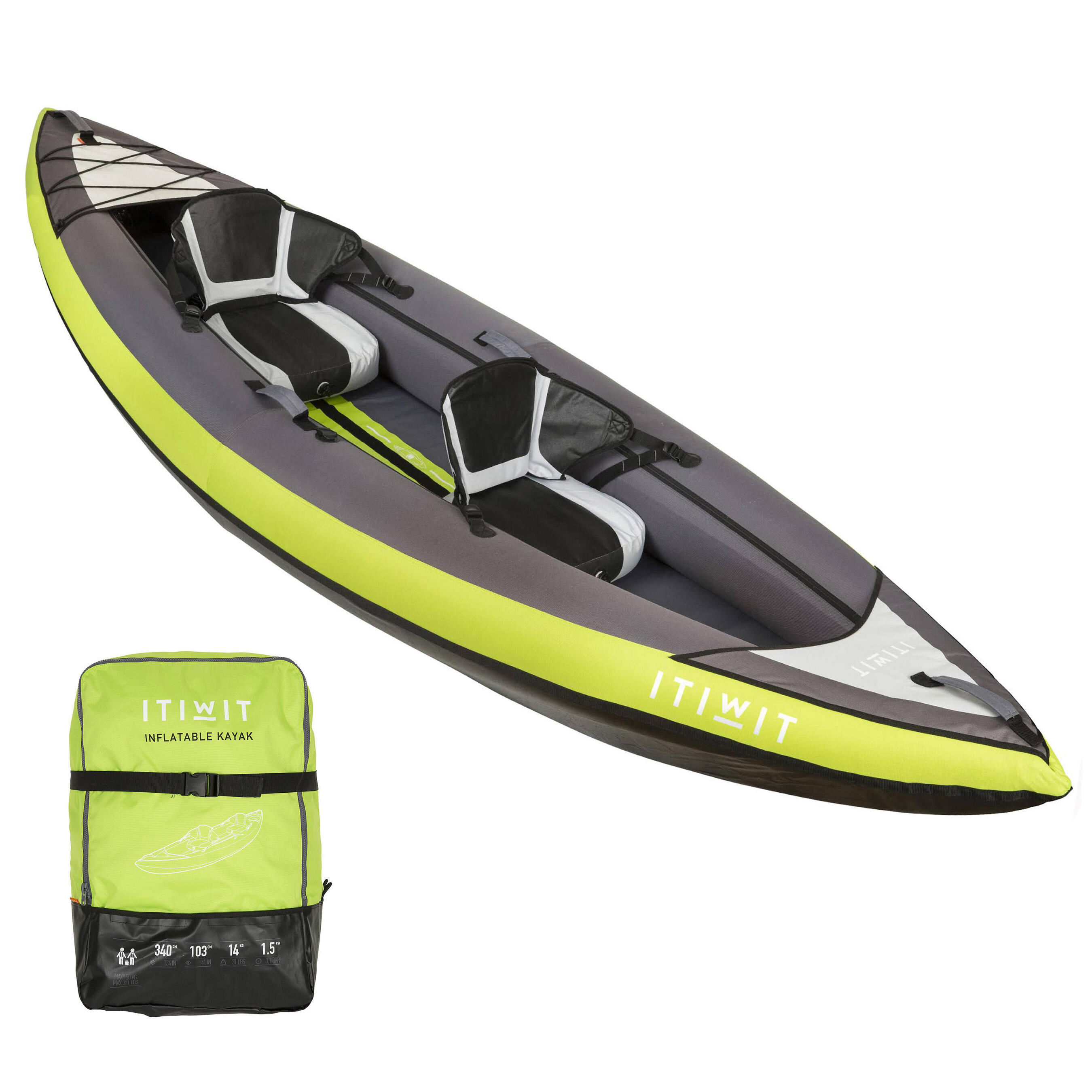 CANOE KAYAK GONFLABLE DE RANDONNEE 1 2 PLACES VERT Decathlon