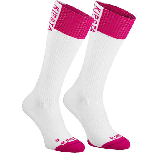 
      Dámske vysoké ponožky na volejbal V500 bielo-ružové ALLSIX
  