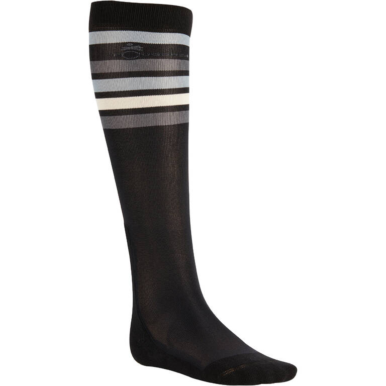 Adult Horse Riding Socks 100 - White/Grey Stripes