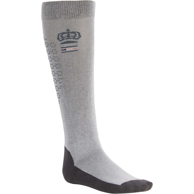 RIDING SOCKS ADULTE - 500 Grip Socks Grey FOUGANZA