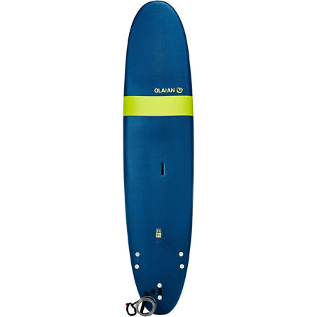 100 Foam Surfboard 8'6". Supplied with a leash and three fins.