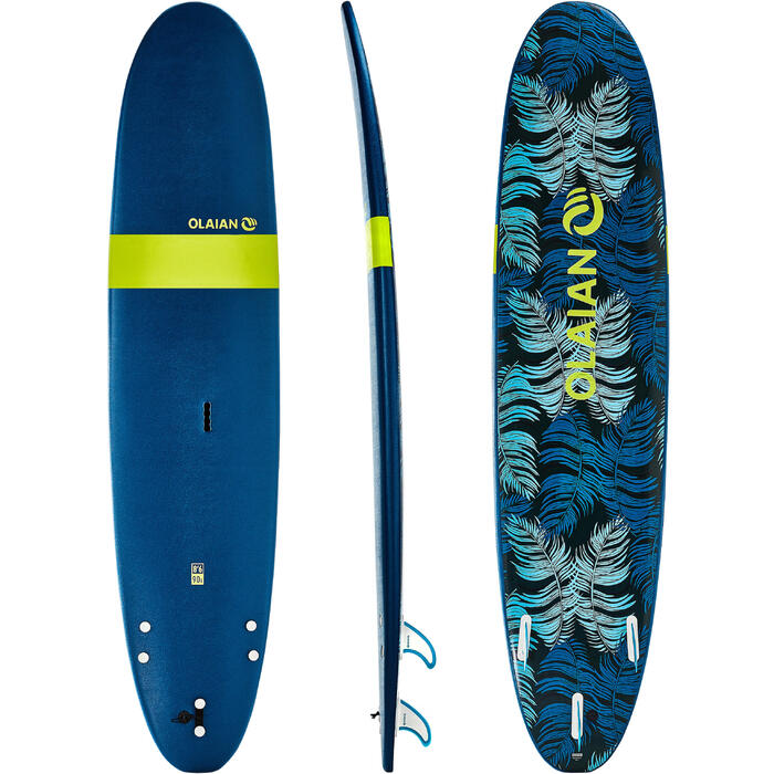 Olaian Foam surfboard 8'6" 100. Geleverd met een leash en 3 vinnen
