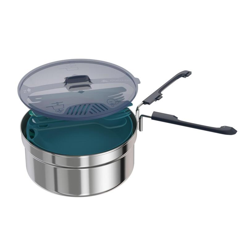 Conjunto de cozinha para Campismo em caminhada MH100 inox 2 pessoas (1,6L)