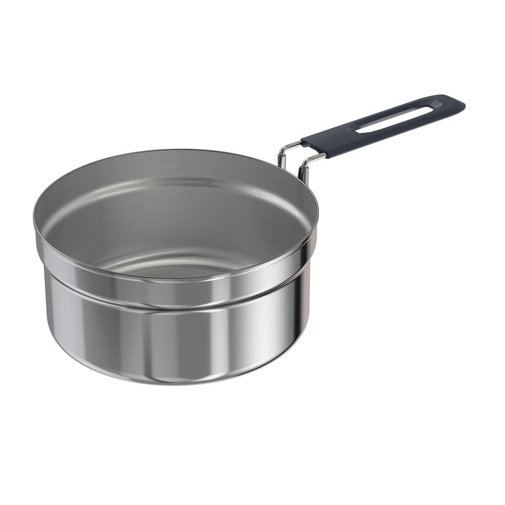 Camping and bivouacking cooking set in stainless steel 100 - 2 persons-10 items.