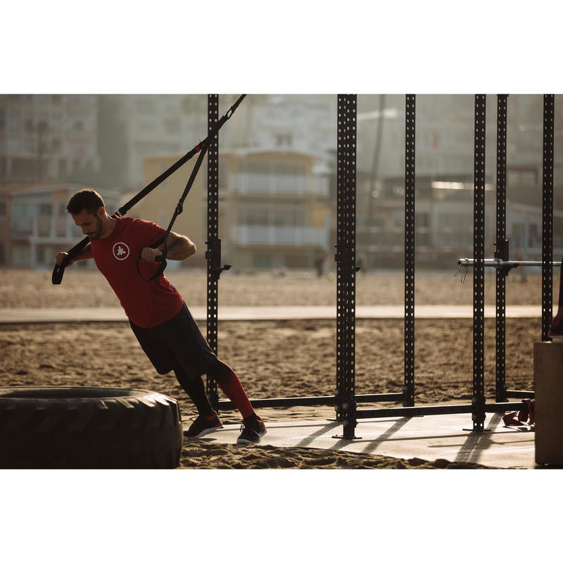 Erkek Tayt Siyah Kirmizi Dikissiz Crosstraining 900 Domyos By Decathlon