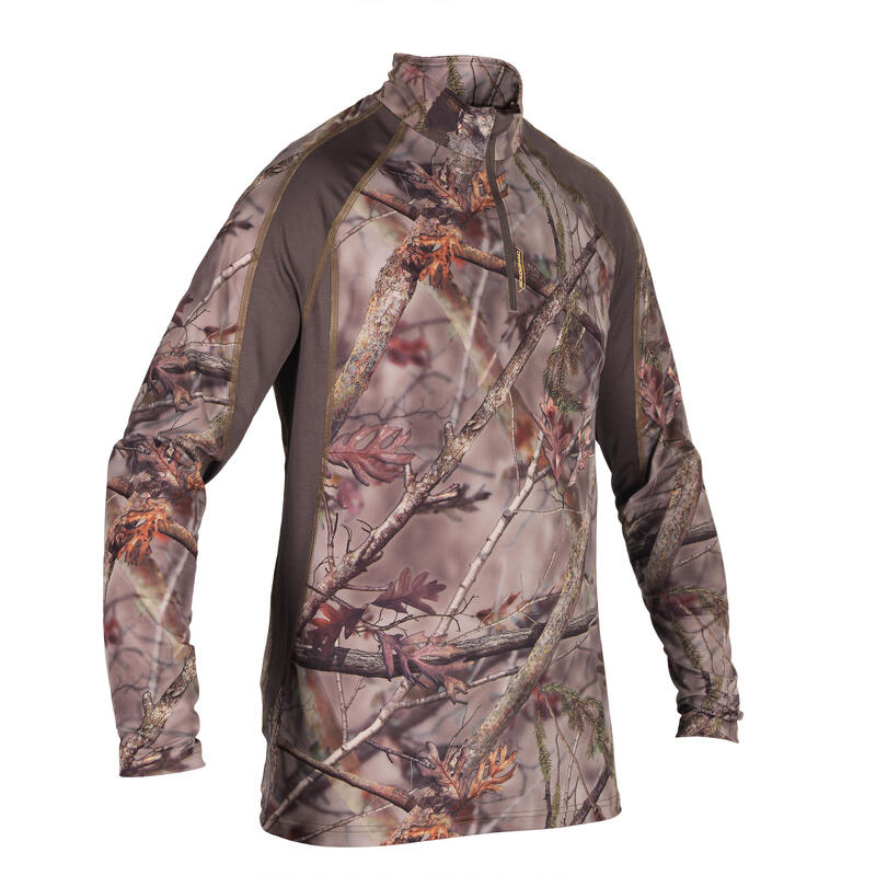 T-SHIRT CHASSE MANCHES LONGUES SILENCIEUX RESPIRANT 500 CAMOUFLAGE FORET