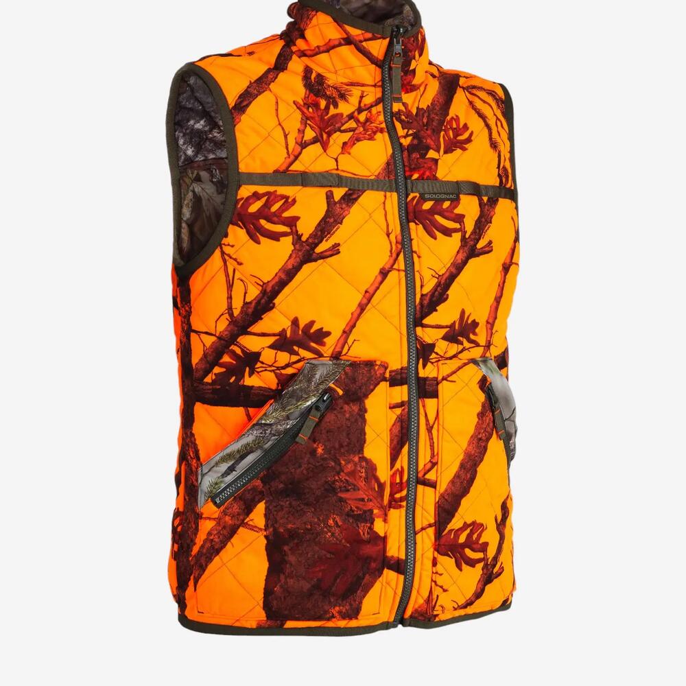 Gilet camo fluo d'un coté et camo forêt de l'autre, chaud et silencieux.