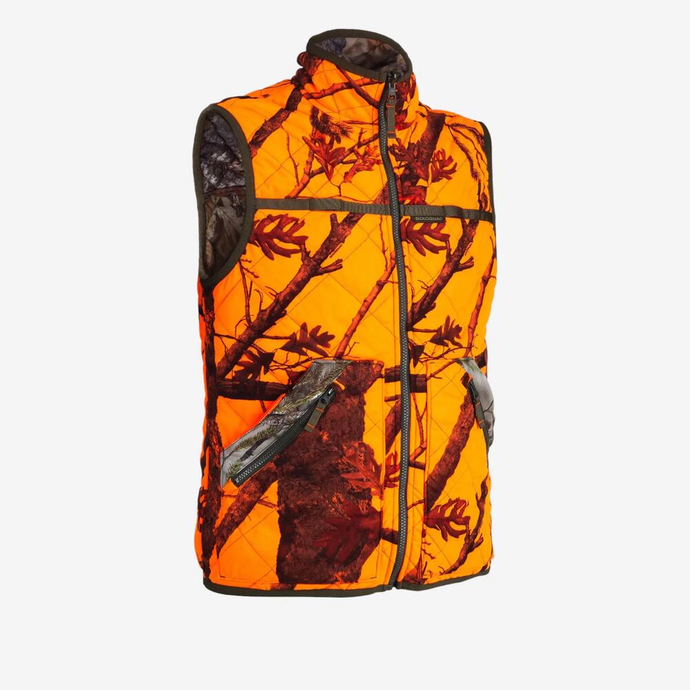 Gilet camo fluo d'un coté et camo forêt de l'autre, chaud et silencieux.