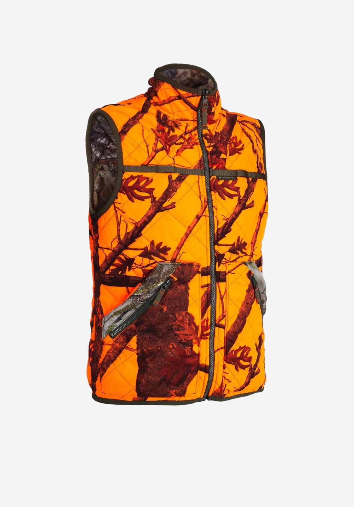 Gilet camo fluo d'un coté et camo forêt de l'autre, chaud et silencieux.