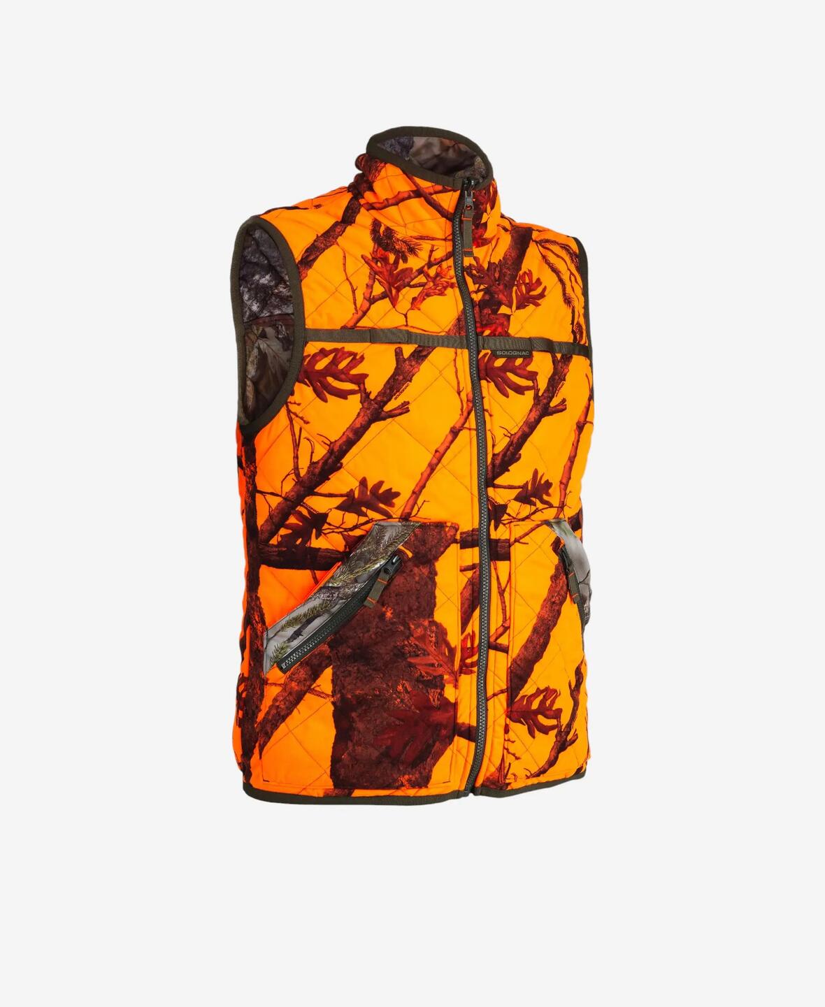 Gilet camo fluo d'un coté et camo forêt de l'autre, chaud et silencieux.