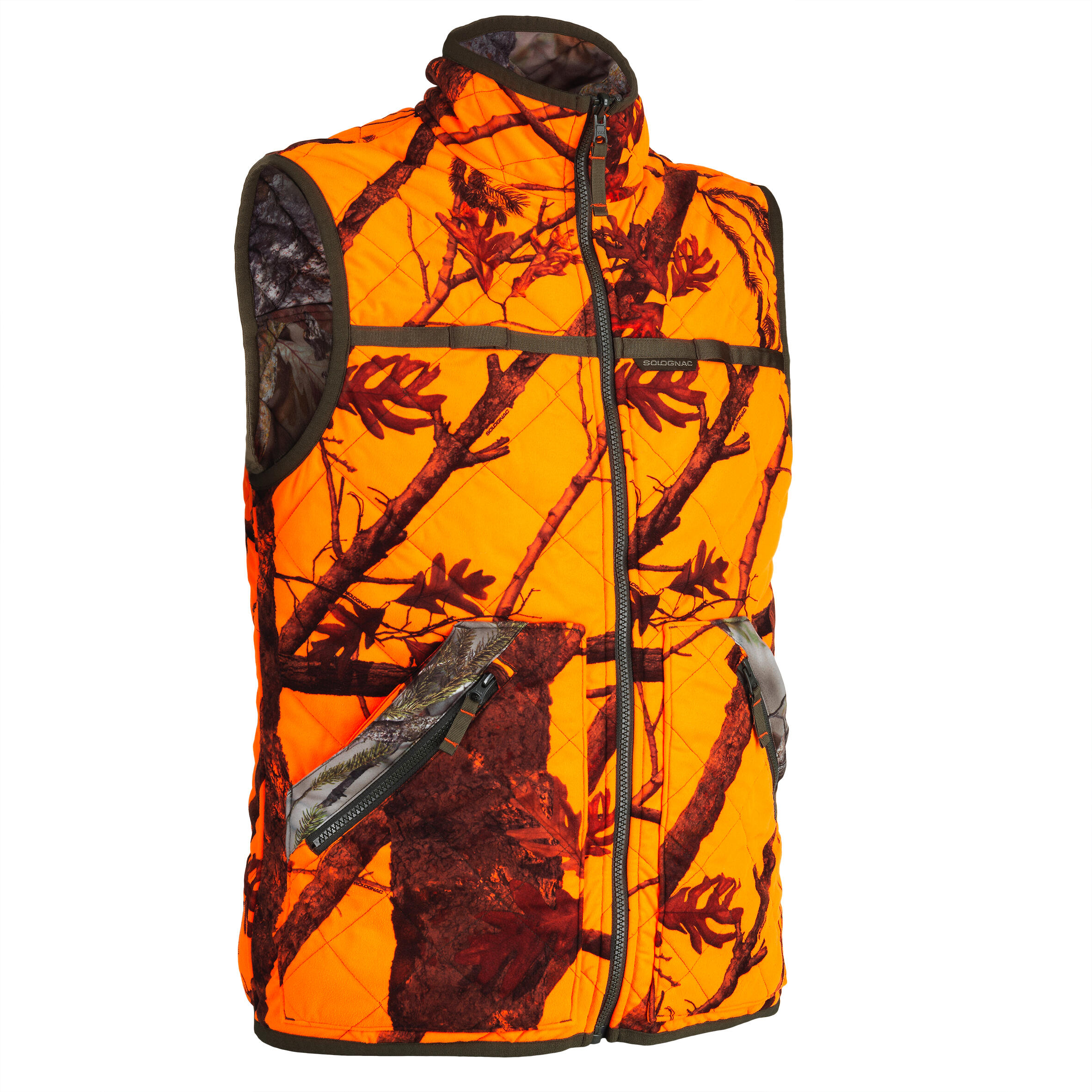 gilet chasse réversible camouflage/camouflage fluo 100 - solognac