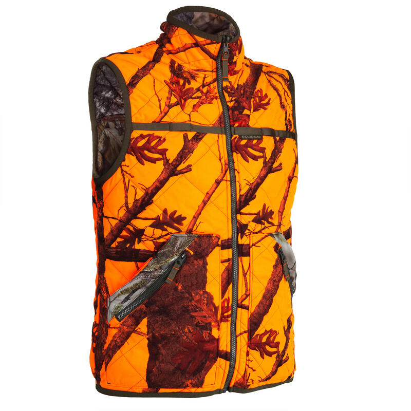 Gilet chasse réversible camouflage/camouflage fluo 100 SOLOGNAC | Decathlon