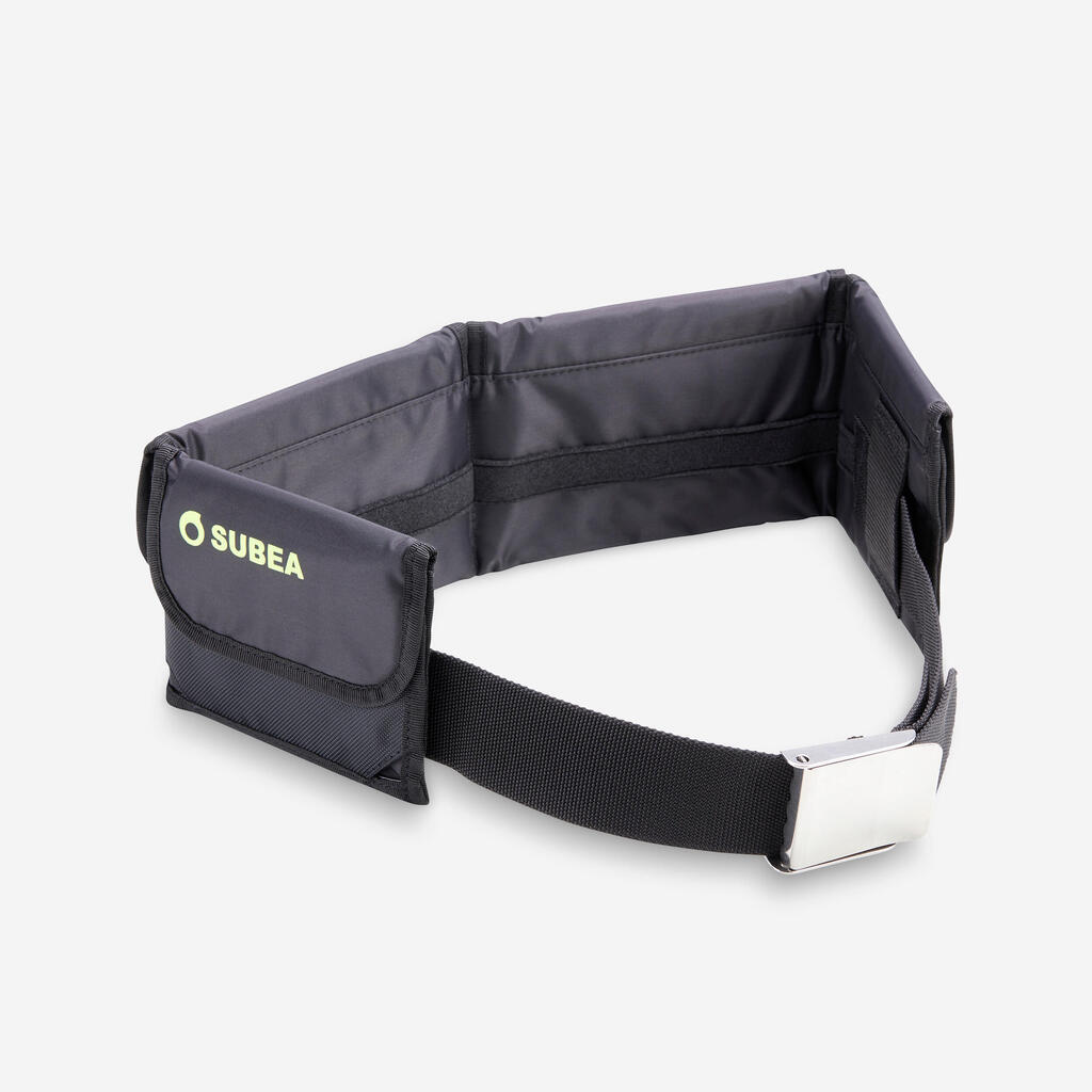 Diving weight belt with soft pockets for lead weights