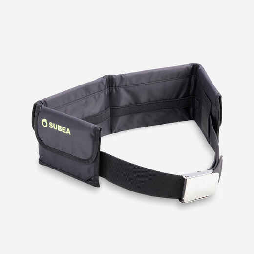 
      Diving weight belt with soft pockets for lead weights
  