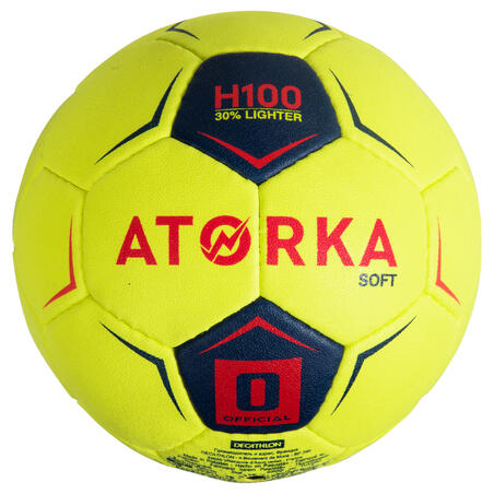 Ballon de handball enfant H100 soft T0 jaune/rose - Decathlon