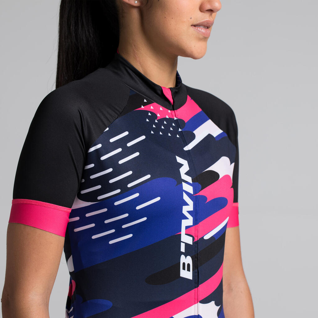 900 Women's Short-Sleeved Cycling Jersey - Blue Shaded Design