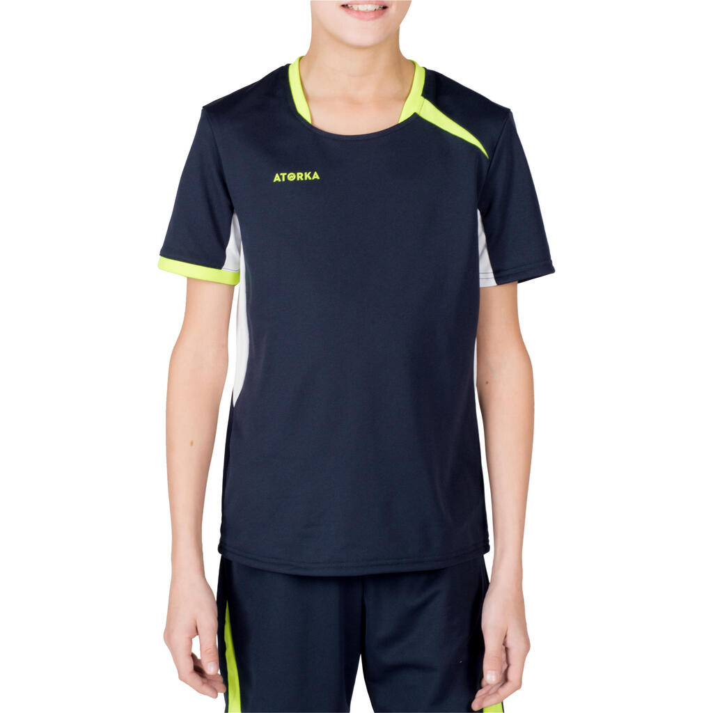 H100 Kids' Handball Jersey - Navy Blue/Yellow