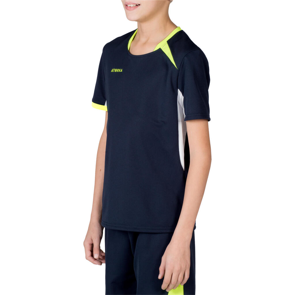 H100 Kids' Handball Jersey - Navy Blue/Yellow