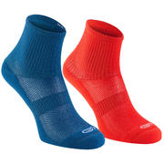 Pqt. 2 calcetines de atletismo para niños confort tobillo alto azul rojo fluo