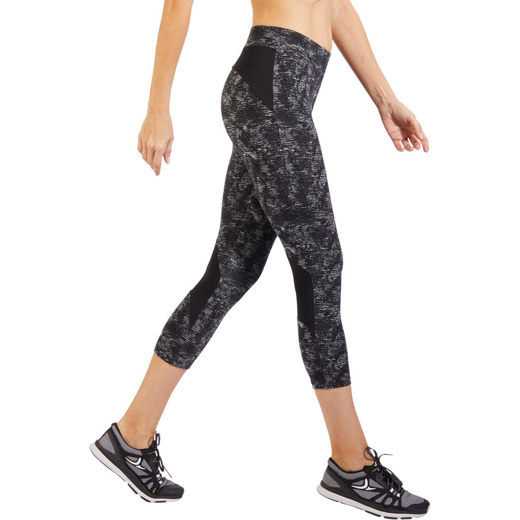 Legging 7/8 520 Gym & Pilates femme imprimé gris noir